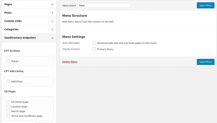 GeoDirectory V2 WordPress menu management integration