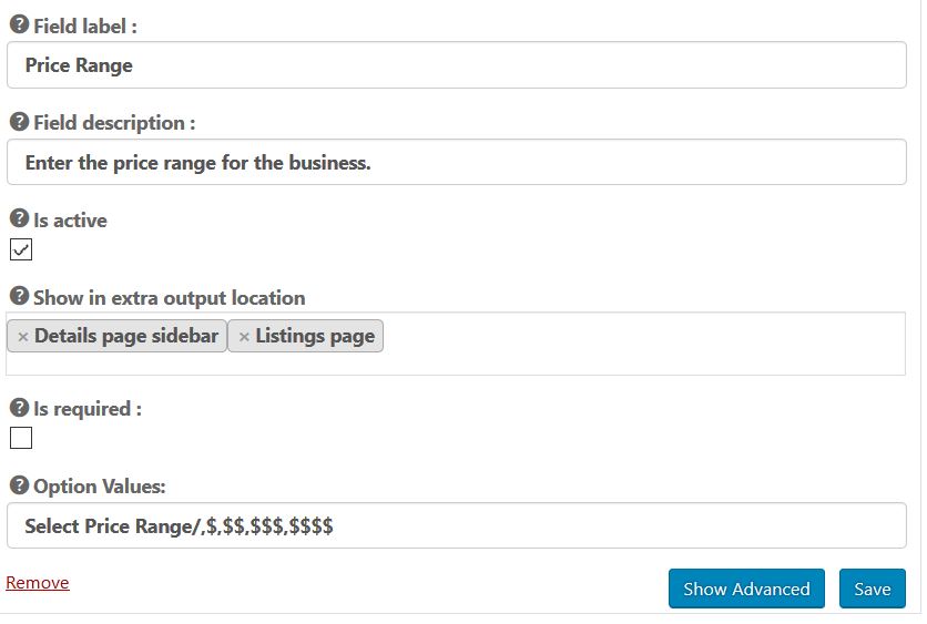 price range custom field
