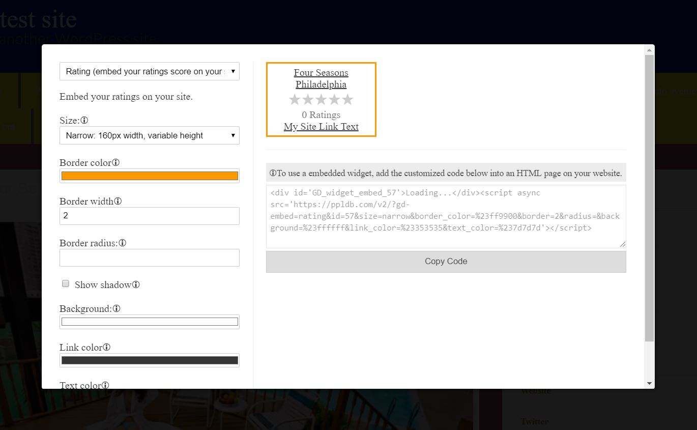 embed front end settings