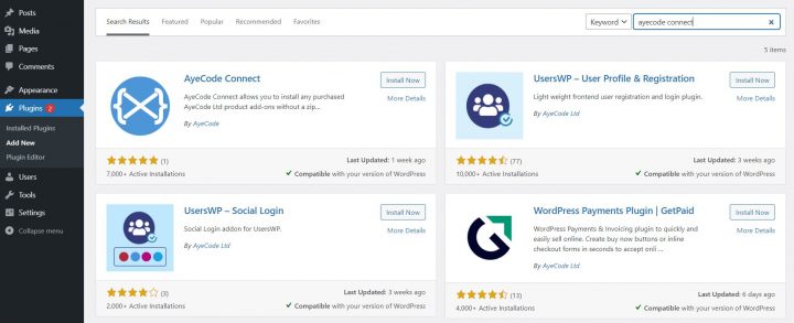 install ayecode connect