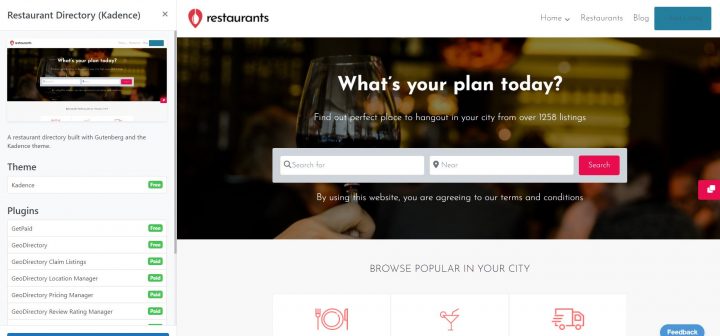 import kadence restaurant directory