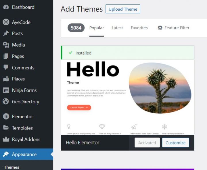 install hello theme
