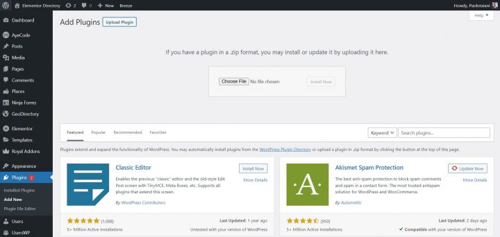 upload elementor pro