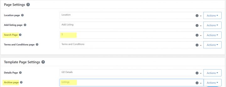 assign new listings & search pages for geodirectory