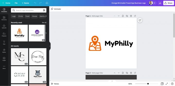 Create your 1st logo draft using Canva.com