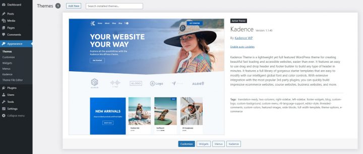 Install Kadence Theme