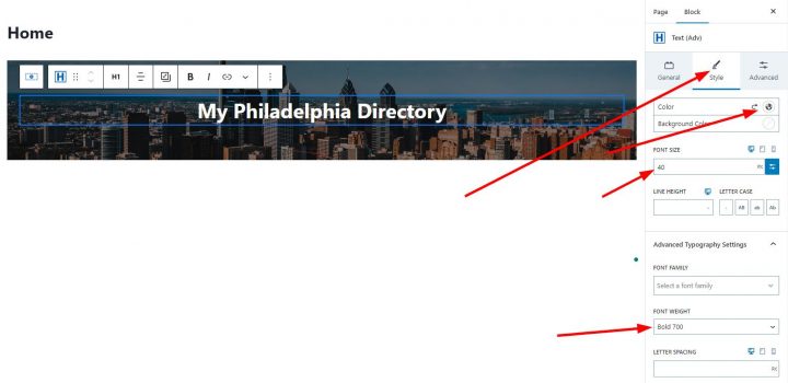 Kadence Directory Hero Title H1 Style