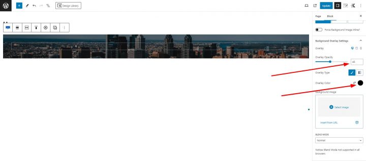 Kadence Directory hero image overlay color settings