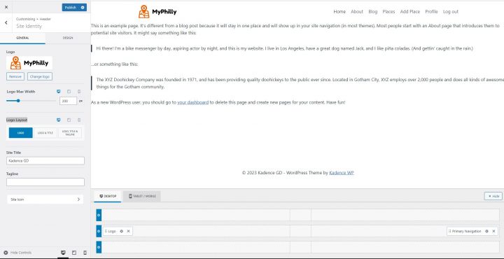 The Kadence Directory navigation menu visible on the top-right corner of the site