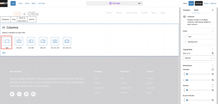 add empty column to gd detail template