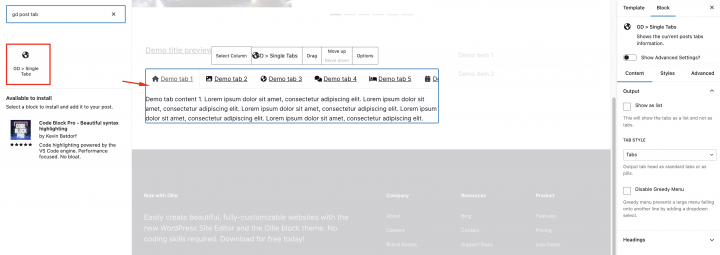 add content to gd listing detail template