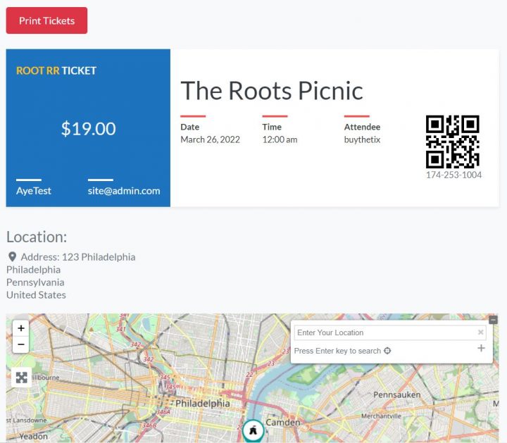 event ticket with QR code